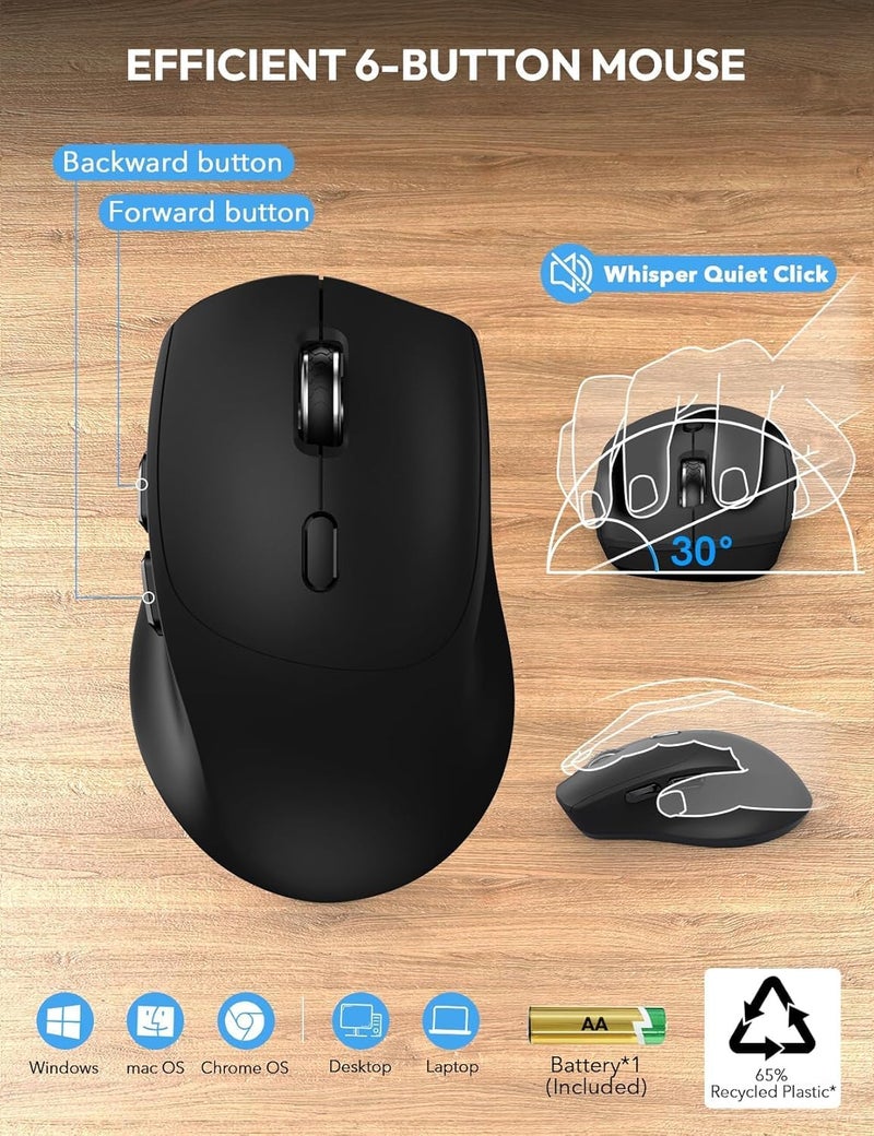 SABLUTE Wireless Keyboard and Mouse Combo - Full Size Ergonomic Wrist Rest, Silent Typing, Phone Holder, 2.4 GHz, 3 Level DPI, Batteries Powered, Compatible with PC, Laptop, Windows, macOS - Image 5